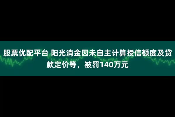 股票优配平台 阳光消金因未自主计算授信额度及贷款定价等，被罚140万元